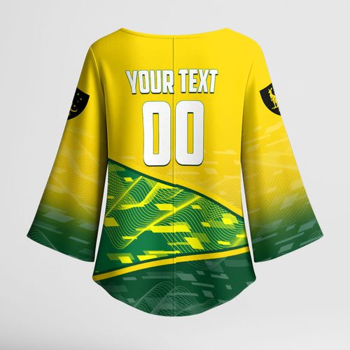 Personalized Socceroos Mascot Kimono Sleeve Blouse Australian Football Player Dynamic Green Yellow Sports Art