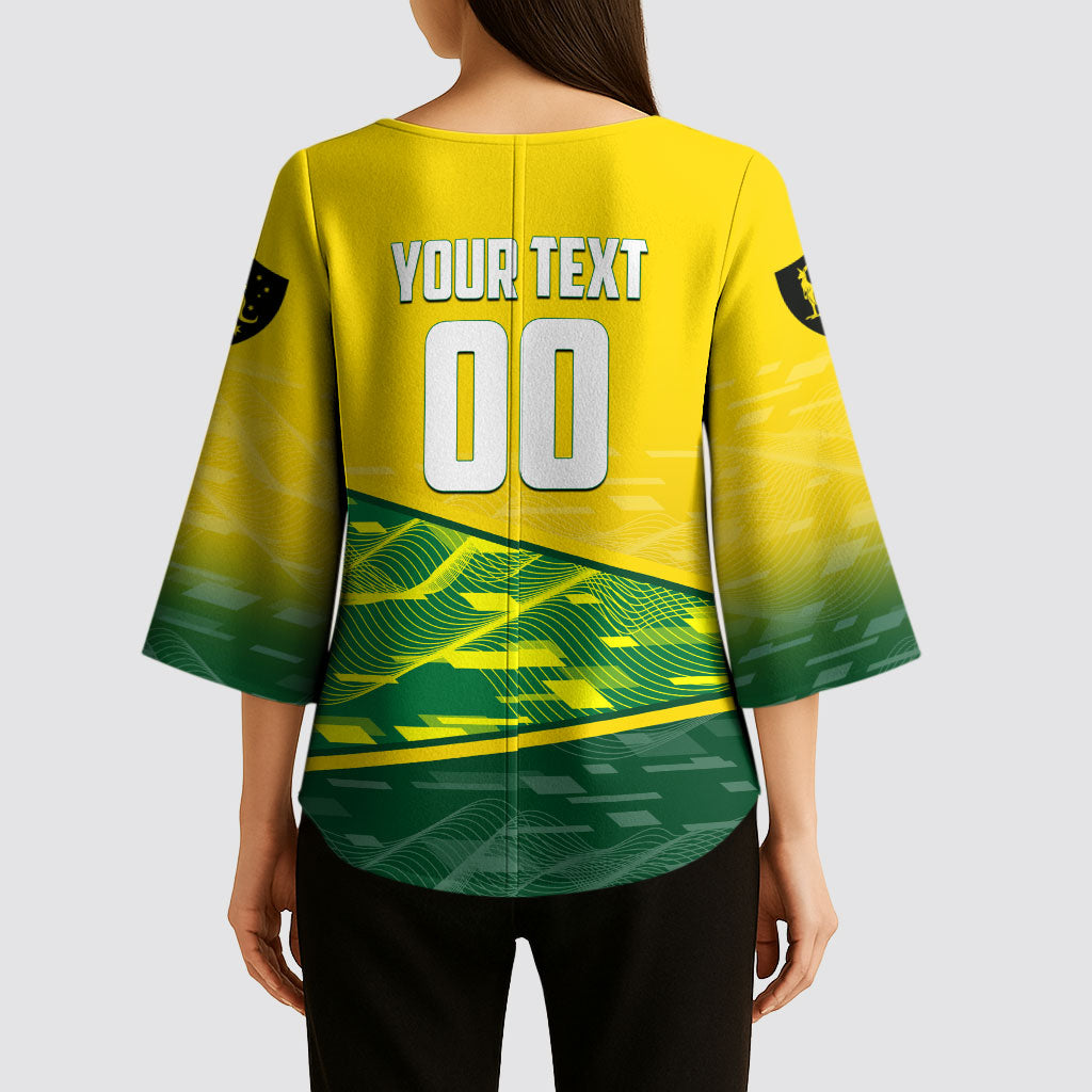 Personalized Socceroos Mascot Kimono Sleeve Blouse Australian Football Player Dynamic Green Yellow Sports Art