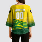 Personalized Socceroos Mascot Kimono Sleeve Blouse Australian Football Player Dynamic Green Yellow Sports Art