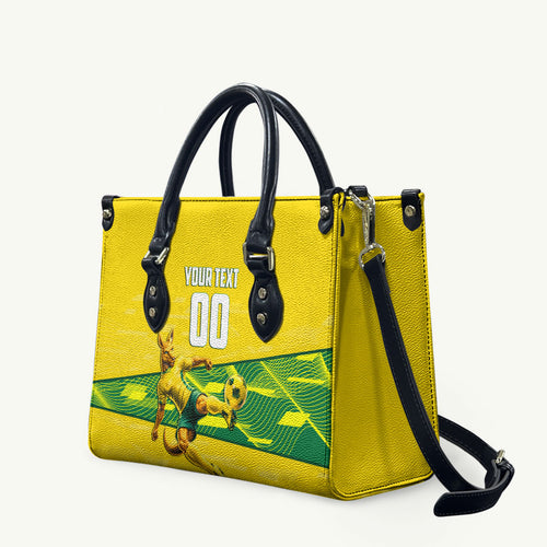 Personalized Socceroos Mascot Leather Bag Australian Football Player Dynamic Green Yellow Sports Art