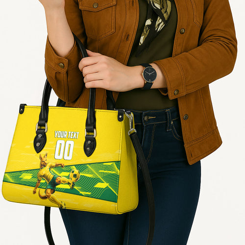 Personalized Socceroos Mascot Leather Bag Australian Football Player Dynamic Green Yellow Sports Art