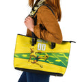 Personalized Socceroos Mascot Leather Tote Bag Australian Football Player Dynamic Green Yellow Sports Art