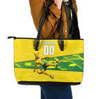 Personalized Socceroos Mascot Leather Tote Bag Australian Football Player Dynamic Green Yellow Sports Art