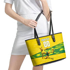 Personalized Socceroos Mascot Leather Tote Bag Australian Football Player Dynamic Green Yellow Sports Art