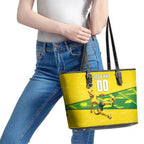 Personalized Socceroos Mascot Leather Tote Bag Australian Football Player Dynamic Green Yellow Sports Art