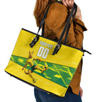 Personalized Socceroos Mascot Leather Tote Bag Australian Football Player Dynamic Green Yellow Sports Art