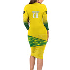 Personalized Socceroos Mascot Long Sleeve Bodycon Dress Australian Football Player Dynamic Green Yellow Sports Art