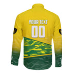 Personalized Socceroos Mascot Long Sleeve Button Shirt Australian Football Player Dynamic Green Yellow Sports Art