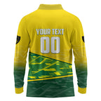 Personalized Socceroos Mascot Long Sleeve Polo Shirt Australian Football Player Dynamic Green Yellow Sports Art