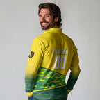 Personalized Socceroos Mascot Long Sleeve Polo Shirt Australian Football Player Dynamic Green Yellow Sports Art