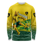 Personalized Socceroos Mascot Long Sleeve Shirt Australian Football Player Dynamic Green Yellow Sports Art