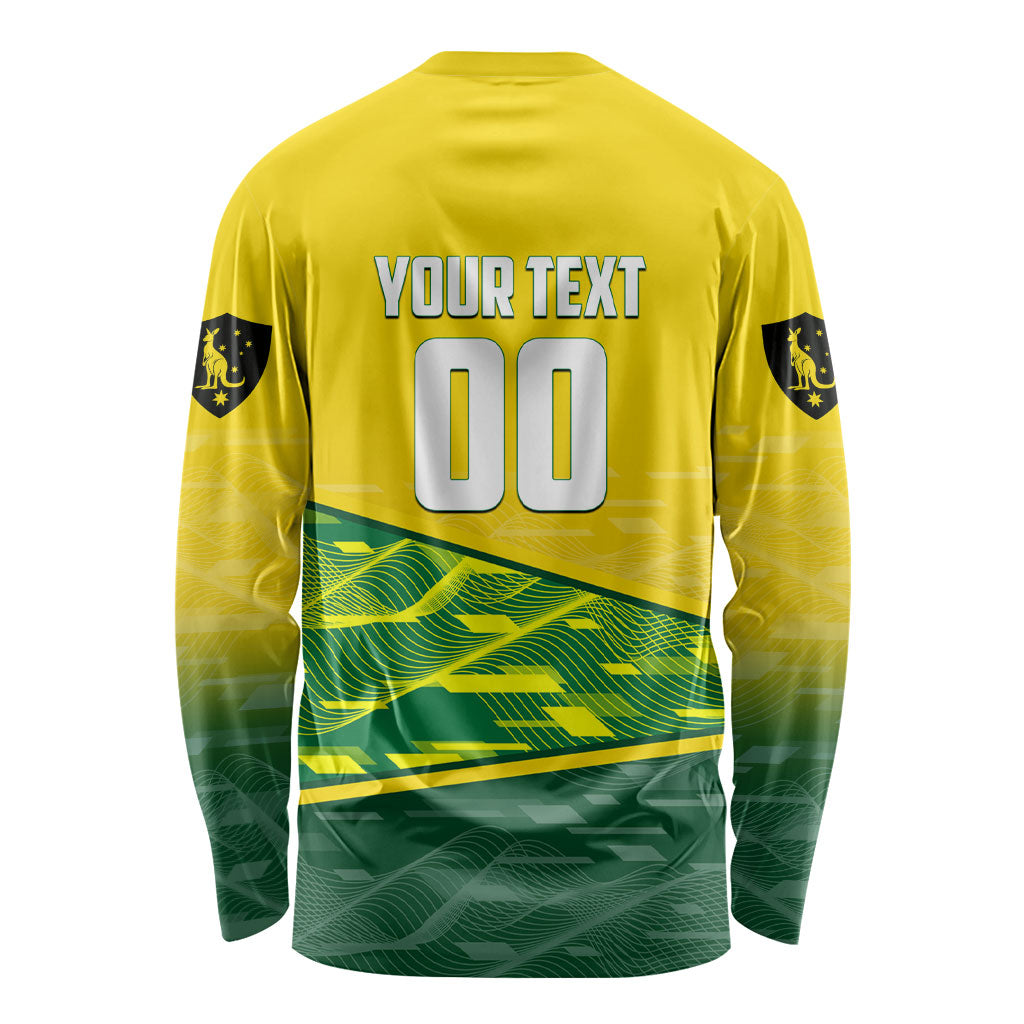 Personalized Socceroos Mascot Long Sleeve Shirt Australian Football Player Dynamic Green Yellow Sports Art