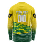 Personalized Socceroos Mascot Long Sleeve Shirt Australian Football Player Dynamic Green Yellow Sports Art