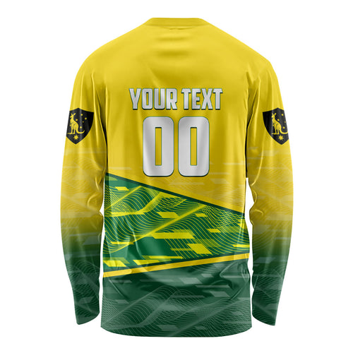 Personalized Socceroos Mascot Long Sleeve Shirt Australian Football Player Dynamic Green Yellow Sports Art