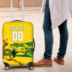 Personalized Socceroos Mascot Luggage Cover Australian Football Player Dynamic Green Yellow Sports Art