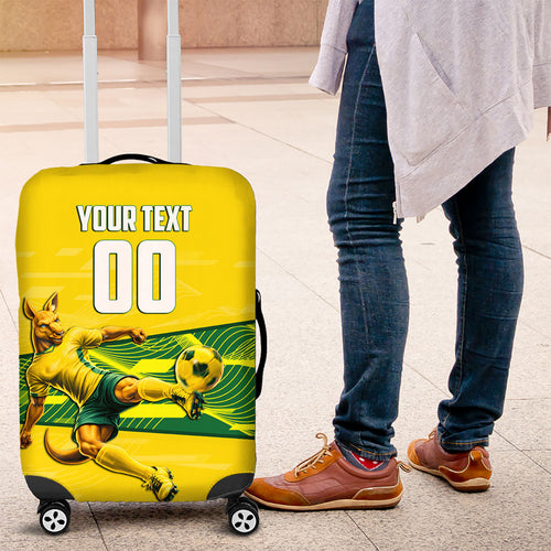 Personalized Socceroos Mascot Luggage Cover Australian Football Player Dynamic Green Yellow Sports Art