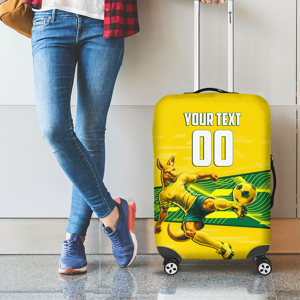 Personalized Socceroos Mascot Luggage Cover Australian Football Player Dynamic Green Yellow Sports Art