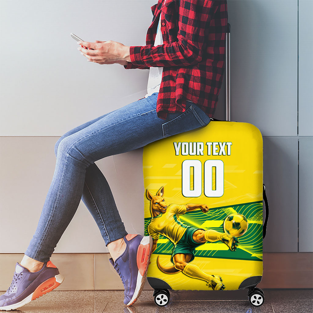 Personalized Socceroos Mascot Luggage Cover Australian Football Player Dynamic Green Yellow Sports Art