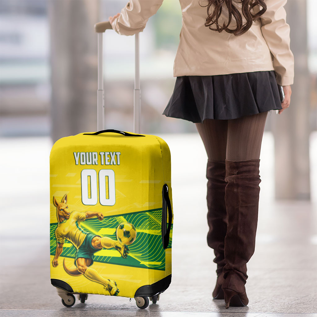 Personalized Socceroos Mascot Luggage Cover Australian Football Player Dynamic Green Yellow Sports Art
