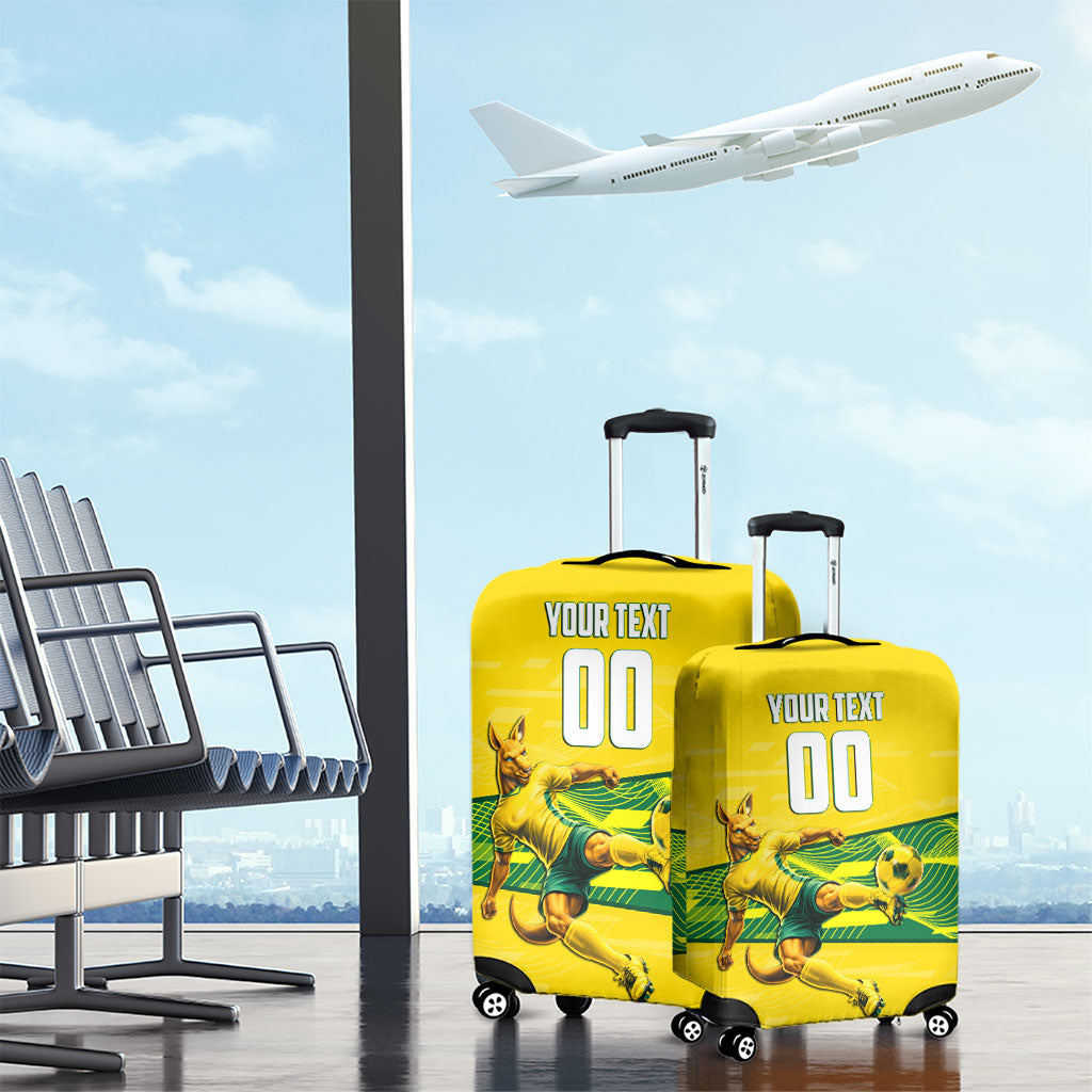 Personalized Socceroos Mascot Luggage Cover Australian Football Player Dynamic Green Yellow Sports Art