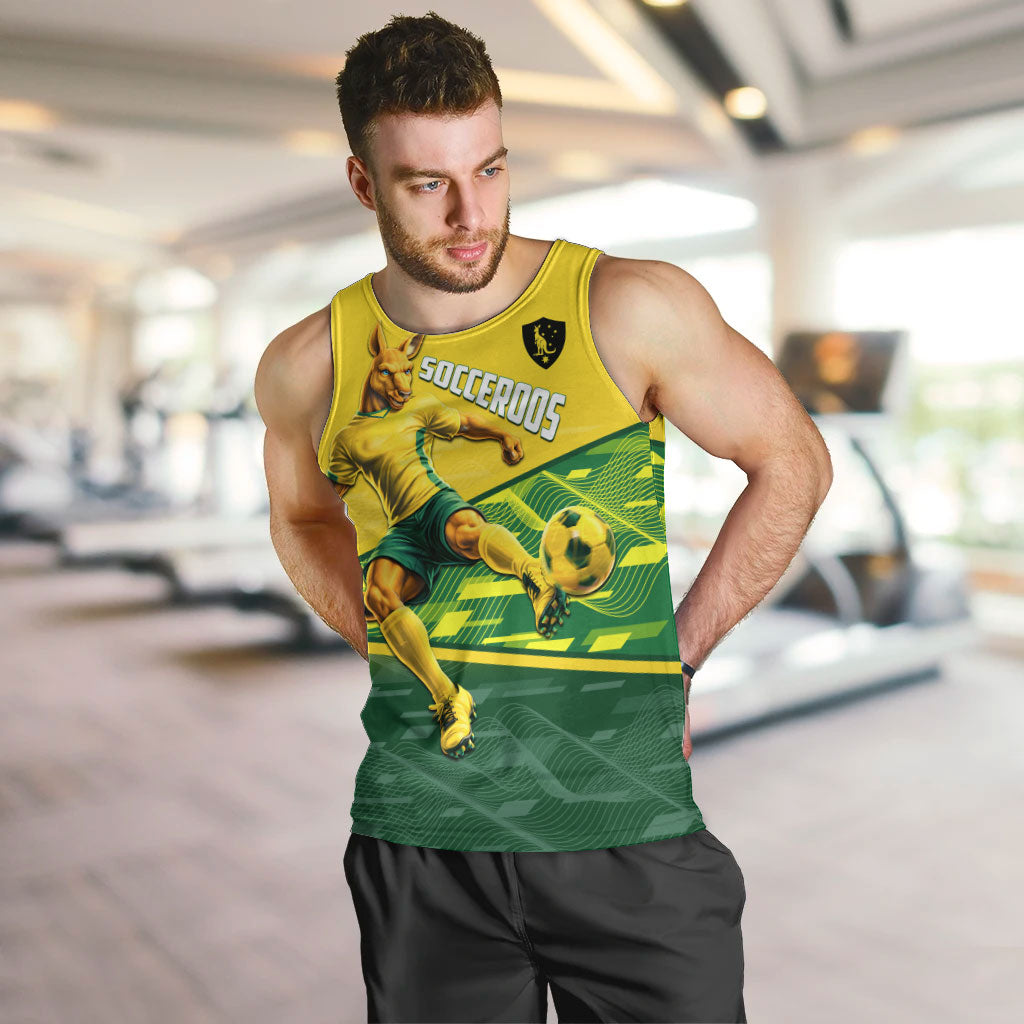 Personalized Socceroos Mascot Men Tank Top Australian Football Player Dynamic Green Yellow Sports Art