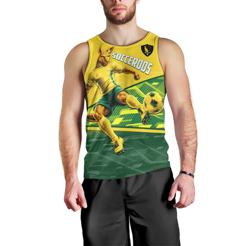 Personalized Socceroos Mascot Men Tank Top Australian Football Player Dynamic Green Yellow Sports Art