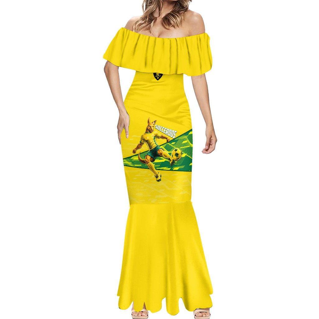 Personalized Socceroos Mascot Mermaid Dress Australian Football Player Dynamic Green Yellow Sports Art