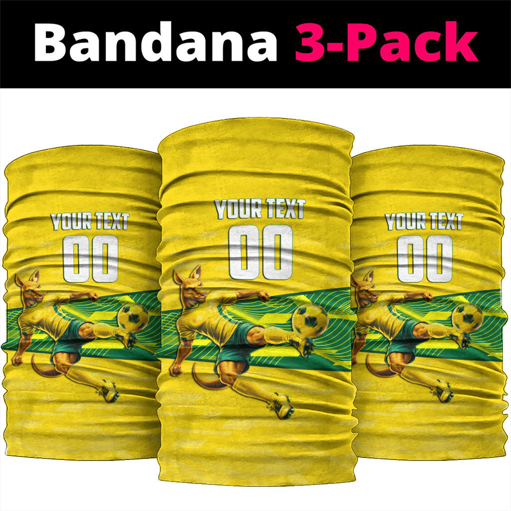 Personalized Socceroos Mascot Neck Gaiter Australian Football Player Dynamic Green Yellow Sports Art