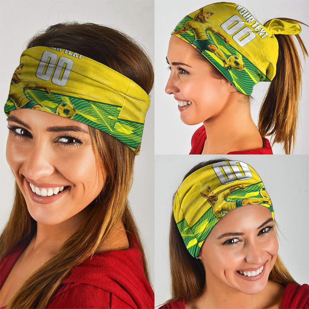 Personalized Socceroos Mascot Neck Gaiter Australian Football Player Dynamic Green Yellow Sports Art