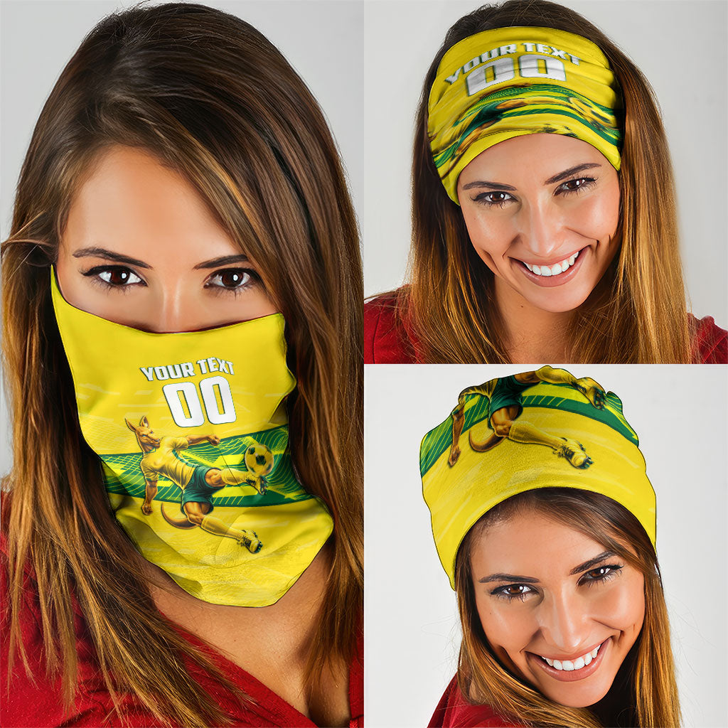 Personalized Socceroos Mascot Neck Gaiter Australian Football Player Dynamic Green Yellow Sports Art