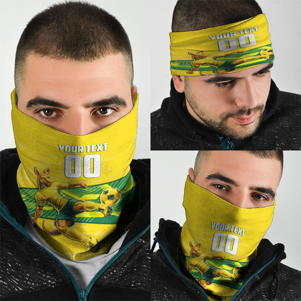 Personalized Socceroos Mascot Neck Gaiter Australian Football Player Dynamic Green Yellow Sports Art