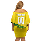 Personalized Socceroos Mascot Off Shoulder Short Dress Australian Football Player Dynamic Green Yellow Sports Art
