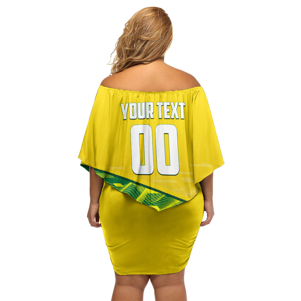 Personalized Socceroos Mascot Off Shoulder Short Dress Australian Football Player Dynamic Green Yellow Sports Art