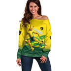 Personalized Socceroos Mascot Off Shoulder Sweater Australian Football Player Dynamic Green Yellow Sports Art