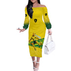 Personalized Socceroos Mascot Off The Shoulder Long Sleeve Dress Australian Football Player Dynamic Green Yellow Sports Art