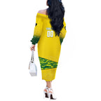 Personalized Socceroos Mascot Off The Shoulder Long Sleeve Dress Australian Football Player Dynamic Green Yellow Sports Art