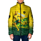 Personalized Socceroos Mascot Padded Jacket Australian Football Player Dynamic Green Yellow Sports Art