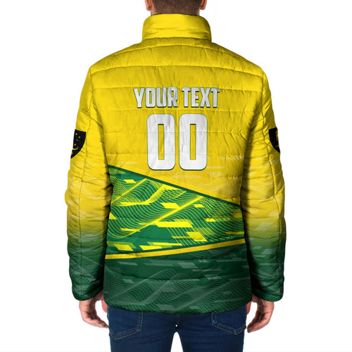 Personalized Socceroos Mascot Padded Jacket Australian Football Player Dynamic Green Yellow Sports Art