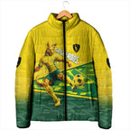 Personalized Socceroos Mascot Padded Jacket Australian Football Player Dynamic Green Yellow Sports Art