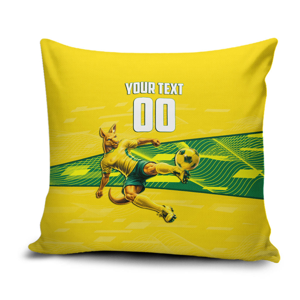 Personalized Socceroos Mascot Pillow Cover Australian Football Player Dynamic Green Yellow Sports Art
