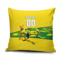 Personalized Socceroos Mascot Pillow Cover Australian Football Player Dynamic Green Yellow Sports Art