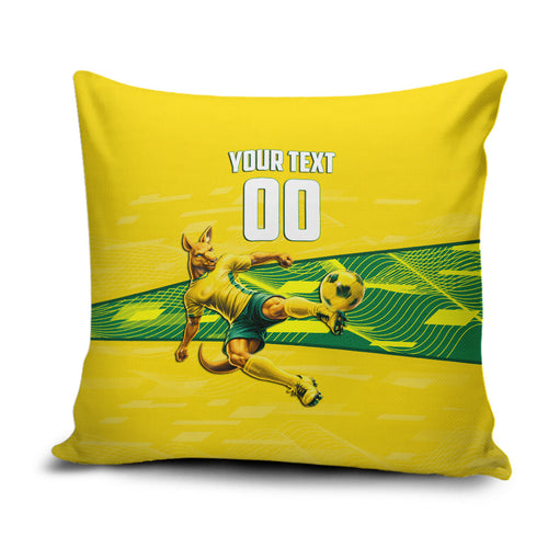 Personalized Socceroos Mascot Pillow Cover Australian Football Player Dynamic Green Yellow Sports Art