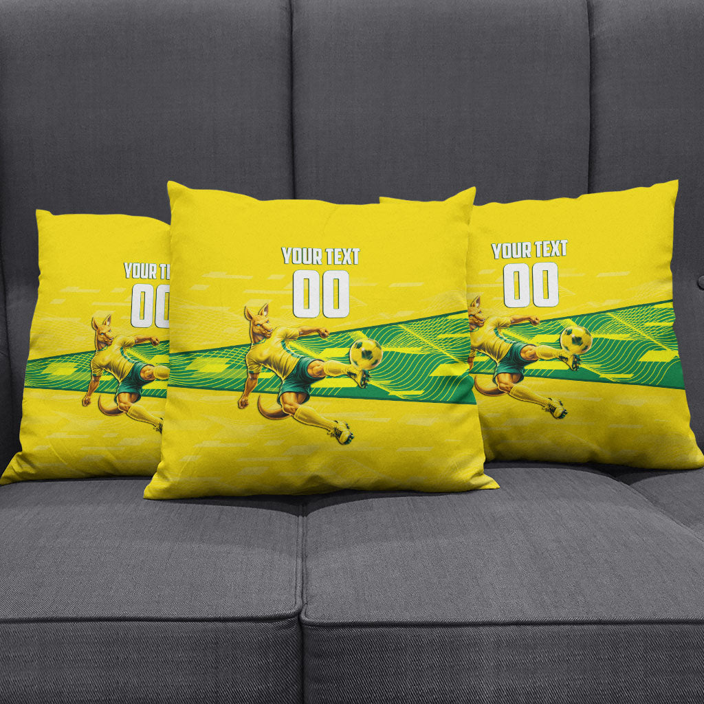 Personalized Socceroos Mascot Pillow Cover Australian Football Player Dynamic Green Yellow Sports Art