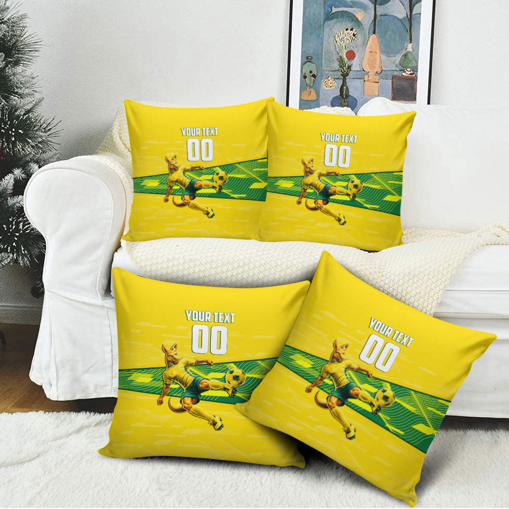 Personalized Socceroos Mascot Pillow Cover Australian Football Player Dynamic Green Yellow Sports Art