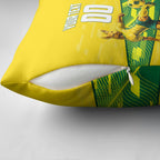 Personalized Socceroos Mascot Pillow Cover Australian Football Player Dynamic Green Yellow Sports Art