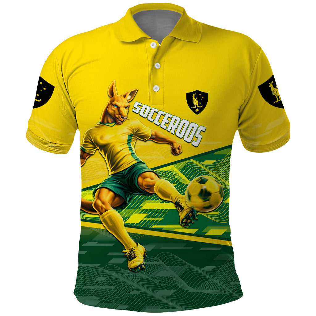 Personalized Socceroos Mascot Polo Shirt Australian Football Player Dynamic Green Yellow Sports Art