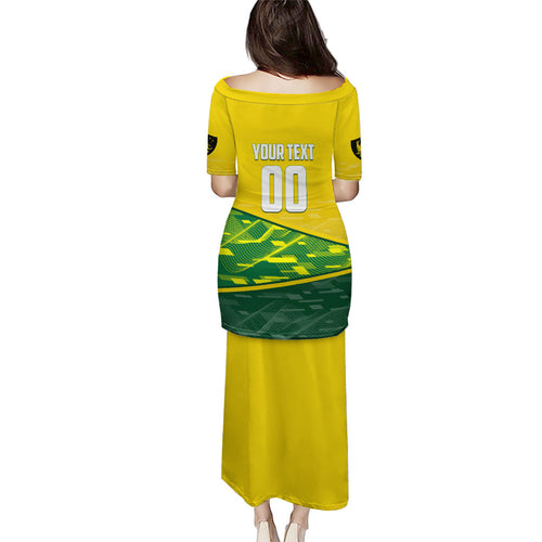 Personalized Socceroos Mascot Puletasi Australian Football Player Dynamic Green Yellow Sports Art