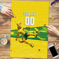 Personalized Socceroos Mascot Puzzle Australian Football Player Dynamic Green Yellow Sports Art