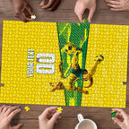 Personalized Socceroos Mascot Puzzle Australian Football Player Dynamic Green Yellow Sports Art