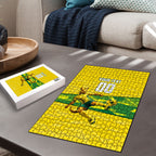 Personalized Socceroos Mascot Puzzle Australian Football Player Dynamic Green Yellow Sports Art